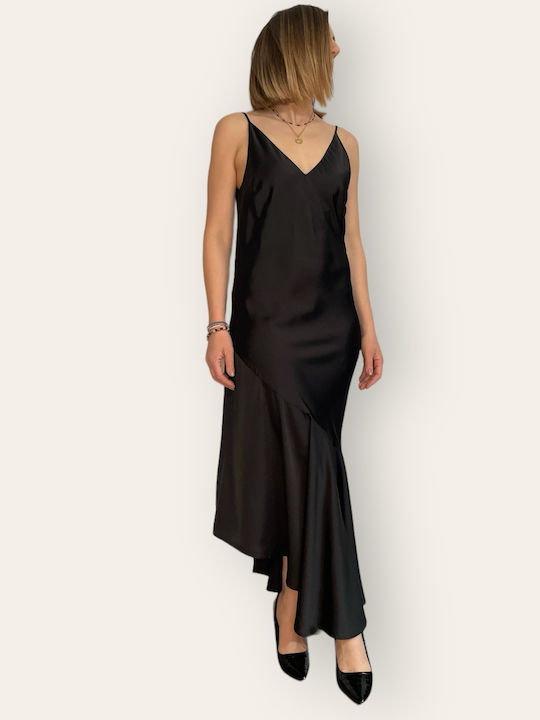 Dolce Domenica Mini Dress Satin with Slit Black