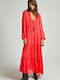 Pepe Jeans Maxi Dress with Ruffle Red