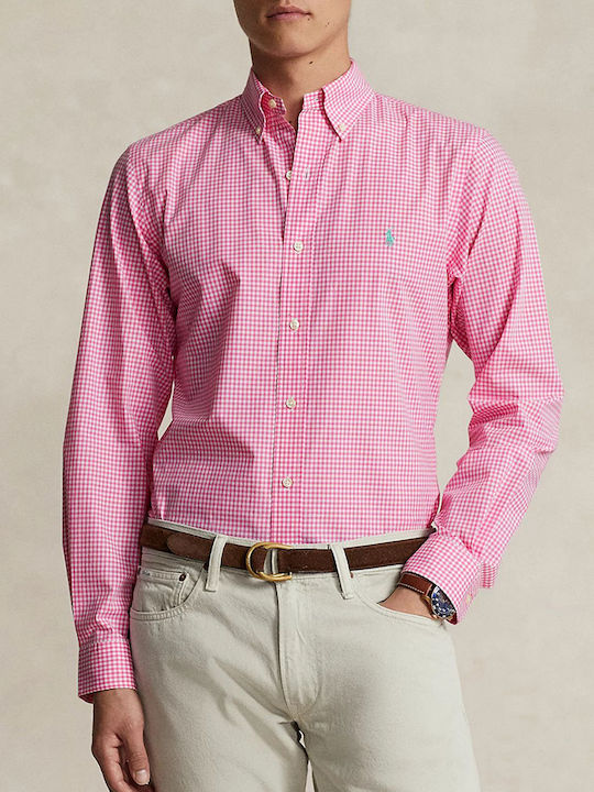 Ralph Lauren Men's Shirt Long Sleeve Cotton Checked Pink