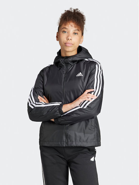 Adidas Women's Short Sports Jacket for Spring or Autumn with Hood Black