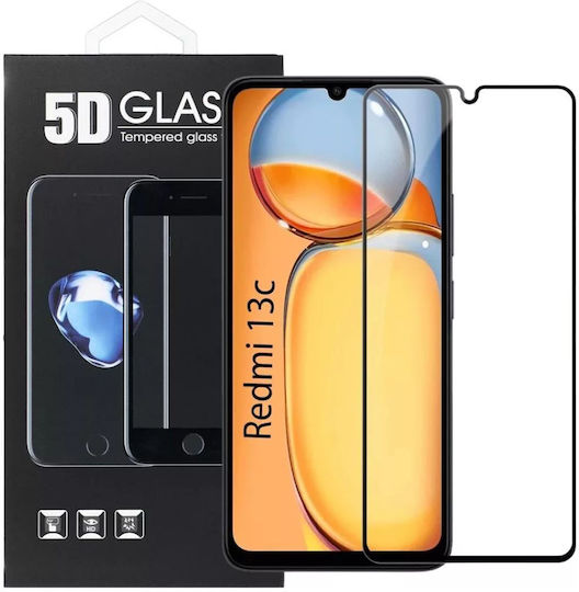 5D Full Face Tempered Glass Μαύρο (Redmi 13C 4G / Poco C65 4G)