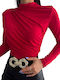 Women's Blouse Long Sleeve Turtleneck Red