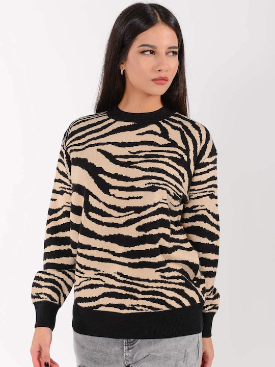 Doretta Women's Long Sleeve Sweater Animal Print Coffee