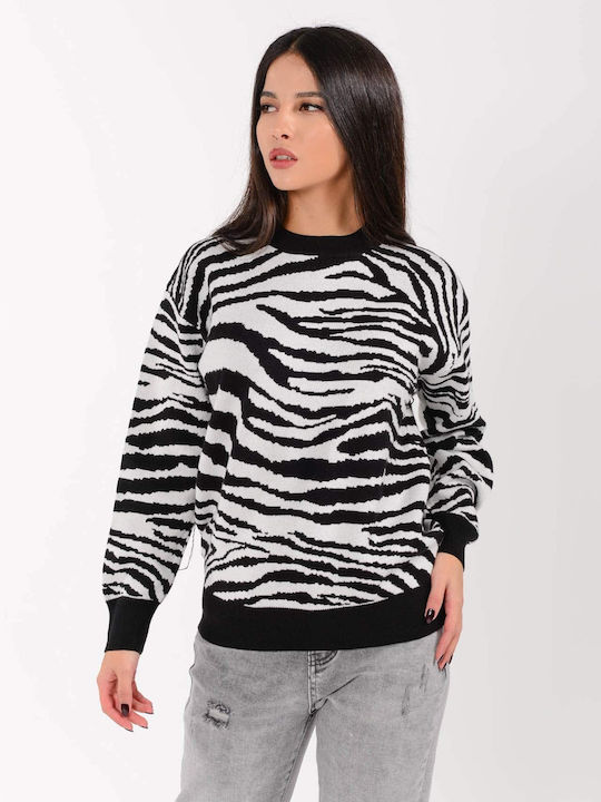 Doretta Women's Long Sleeve Sweater Animal Print White