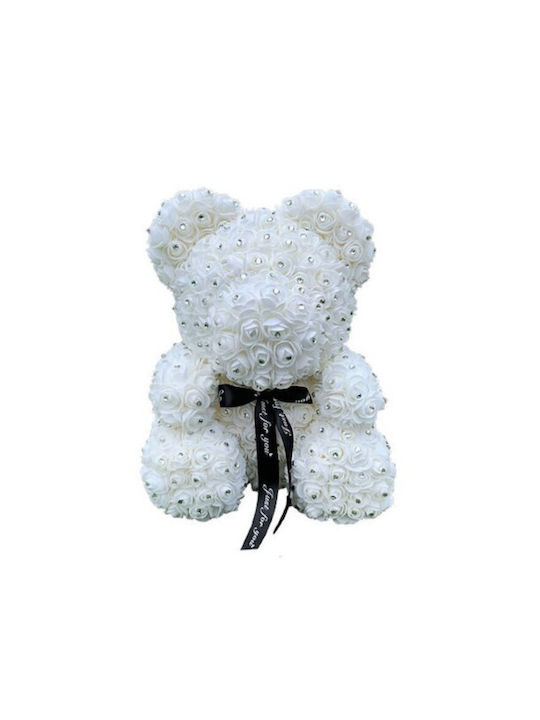 Teddybär aus künstlichen Rosen Weiß 25cm in Box...