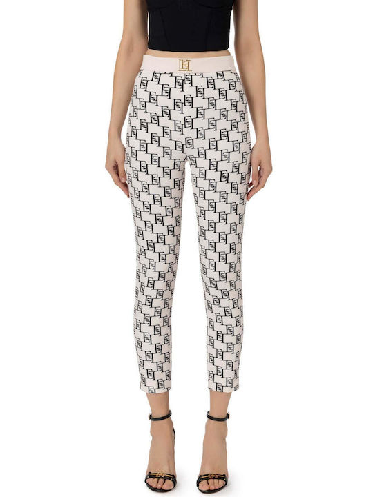 Elisabetta Franchi Women's High-waisted Crepe Trousers in Straight Line White