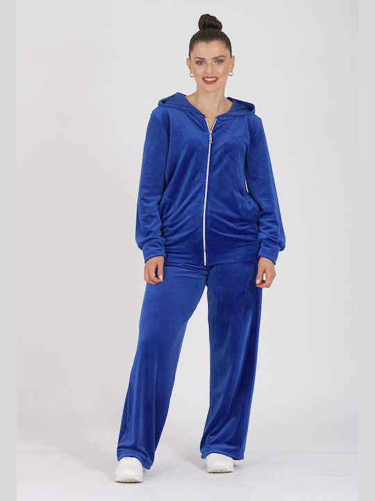 Boutique Damen-Sweatpants-Set Blau Samt