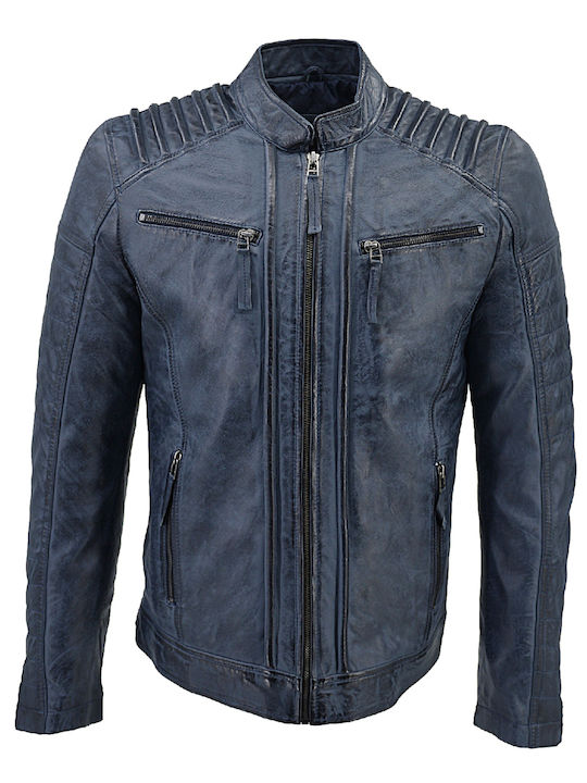 Dermatina 100 Geacă Piele Biker Albastru-Gri