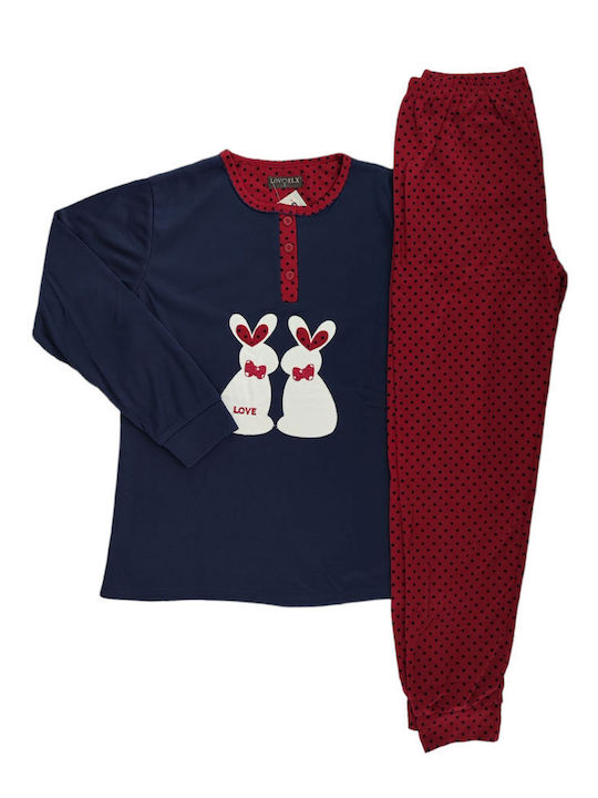 Lovelx Homewear Winter Damen Pyjama-Set Baumwolle Blue