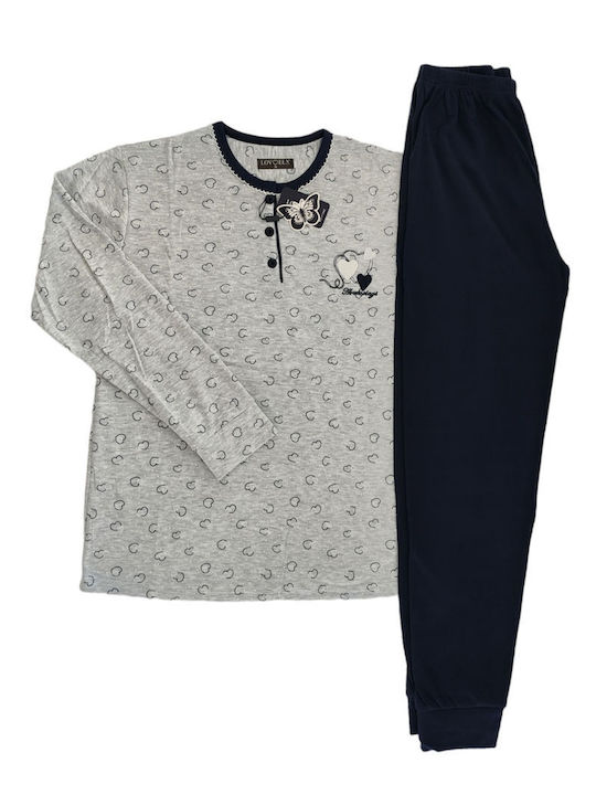 Lovelx Homewear Winter Damen Pyjama-Set Baumwolle Grey