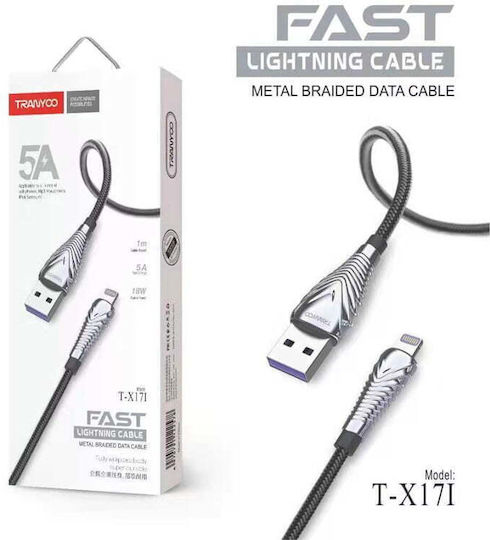 Tranyoo T-X171 Плетена USB-A към Lightning кабел 18W Черен 1м (47024)