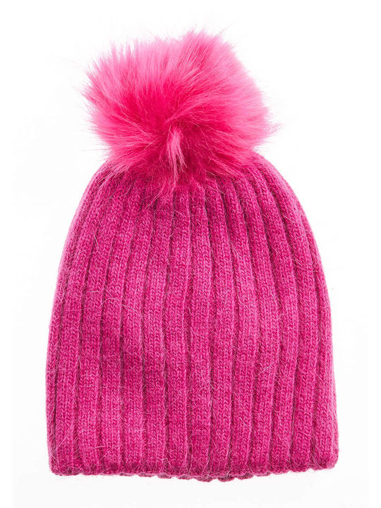 Pom Pom Beanie Beanie in Fuchsie color