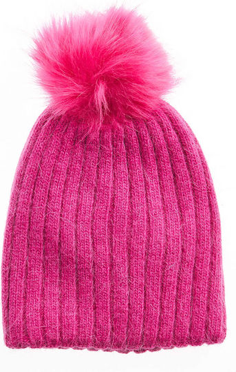Pom Pom Beanie Γυναικείος Σκούφος Πλεκτός σε Φούξια χρώμα
