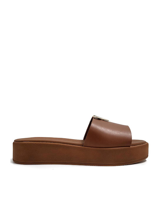 Sandale Casual Damă Flatforme De Piele Tabac Maro