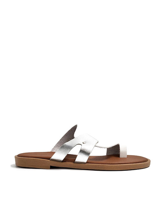 Shoelover Leather Women's Flat Sandals white/si...