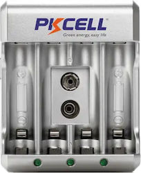 Pkcell PK-8174 Ladegerät 4 Batterien Ni-Cd/Ni-MH Größe AA/AAA/9V in Silber Farbe
