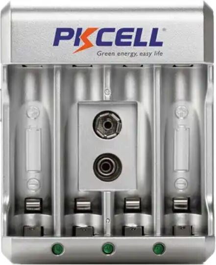 Pkcell PK-8174 Зарядно 4 за батерии Ni-Cd/Ni-MH Размер AA/AAA/9V в Сребрист цвят