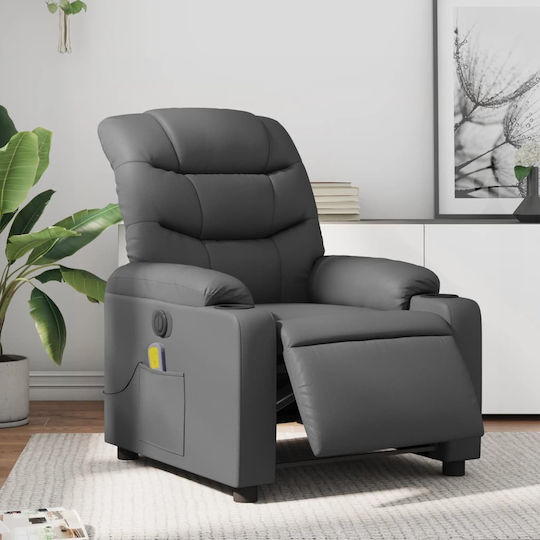 Fotoliu Relax Masaj cu Puf din Piele Ecologică Gri 75.5x93x99.5cm