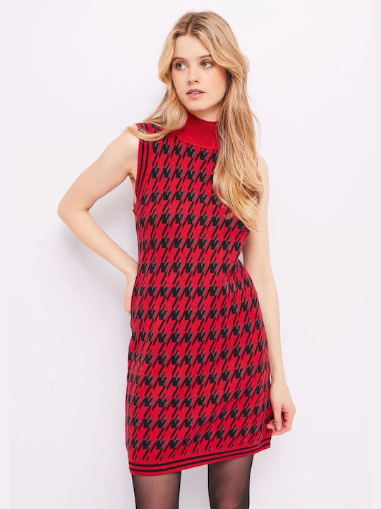 Gaudi Mini Dress Turtleneck RED-BLACK