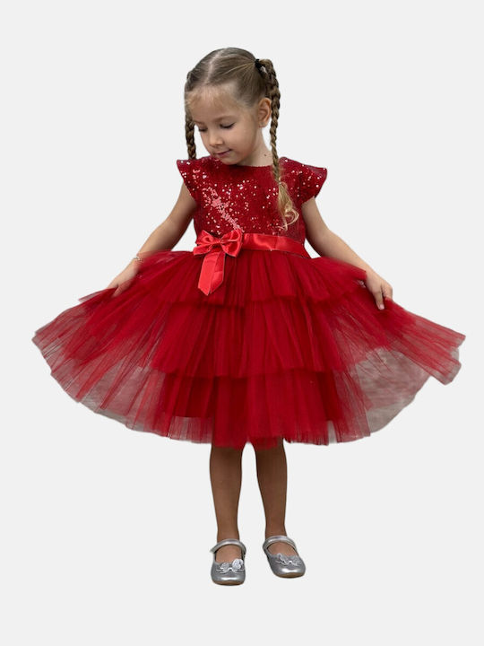 Παιδικό Φόρεμα με Παγιέτες Κοντομάνικο ΚΟΚΚΙΝΟ