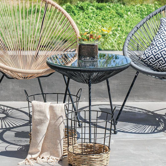 Morena Auxiliary Outdoor Free Standing Table with Glass Surface and Metal Frame Black 50x50x45cm