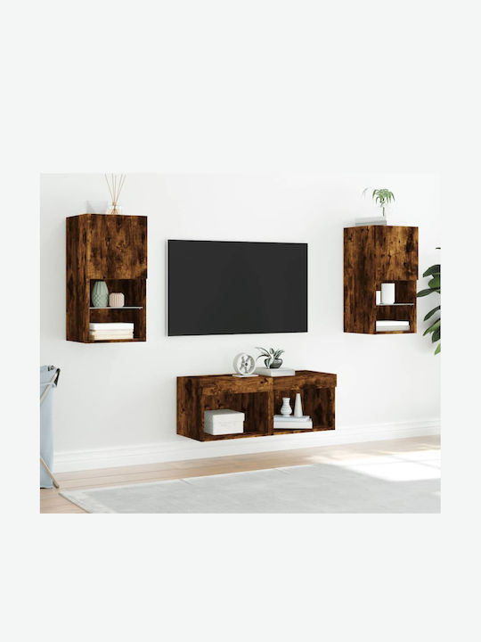 Living Room TV Unit with Lighting Smoky Oak L80...