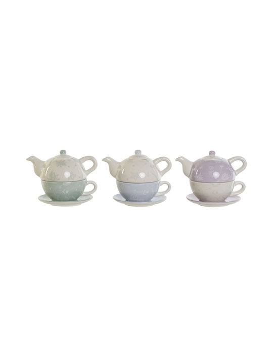 DKD Home Decor Set de Ceai cu Cană Ceramic în Culoare Albastru 750ml 3buc