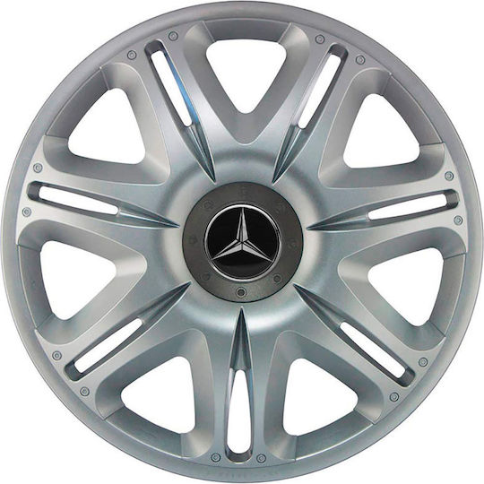 J-Tec Auto Radkappen Set Nascar mit Marke Mercedes Benz 4Stück 14" Silber