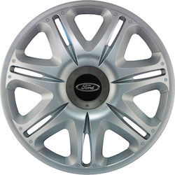 J-Tec Car Hubcaps Nascar 14 Inches with Ford Brand Logo 4 Pieces Silver