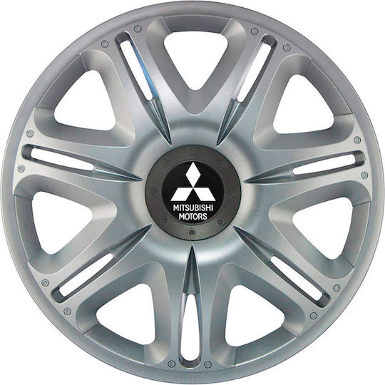 J-Tec Auto Radkappen Set Nascar mit Marke Mitsubishi 4Stück 13" Silber