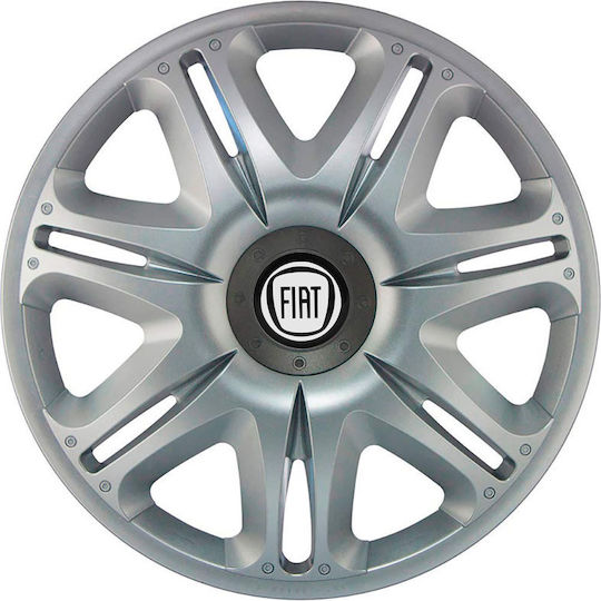 J-Tec Car Hubcap Set Nascar with Fiat Emblem 14" 4pcs Silver