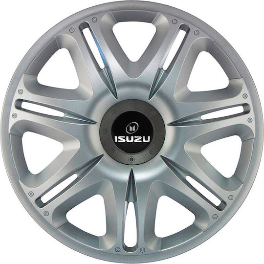 J-Tec Car Hubcap Set Nascar with Isuzu Emblem 13" 4pcs Silver