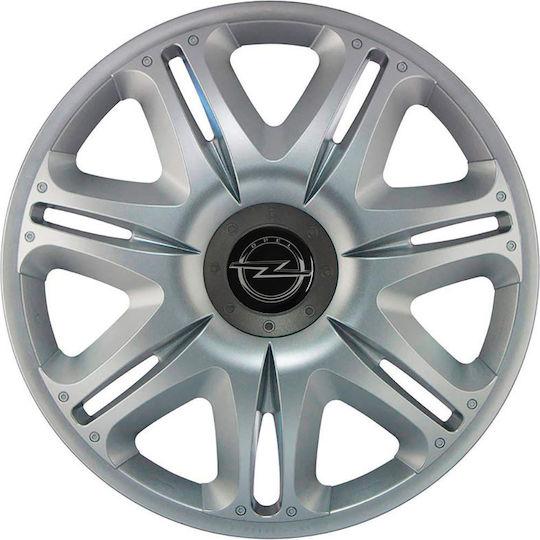 J-Tec Car Hubcap Set Nascar with Opel Emblem 13" 4pcs Silver