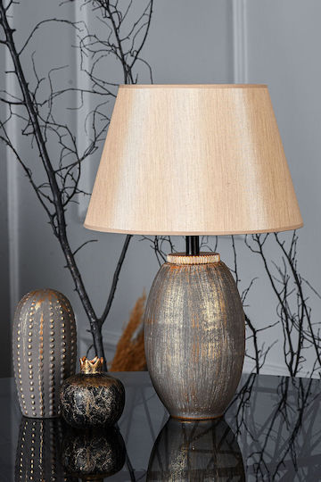 Opviq Ceramic Table Lamp for Socket E27 with Gold Shade and Base