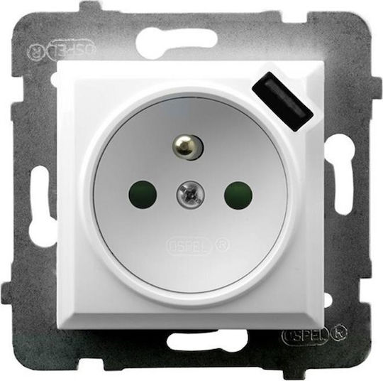 Ospel Aria Einzeln Gemauerte Steckdose mit 1 USB-Anschluss Weiß