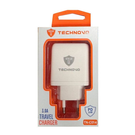 Technovo Зарядно без кабел с USB-C порт 20W Power Delivery Бял (TN-C014)