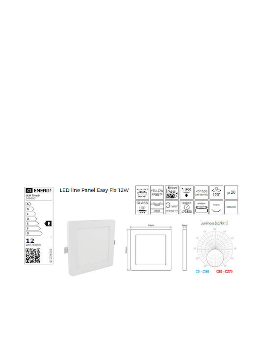 LED line Pătrat Panou LED Putere 12W cu Alb Cald Lumini