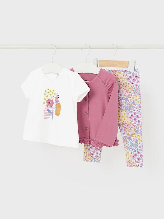 Mayoral Set de haine pentru copii cu colanți Vara 3buc Pink