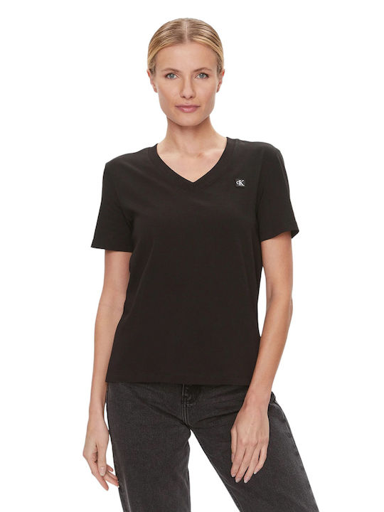 Calvin Klein Γυναικείο T-shirt με V Λαιμόκοψη Μαύρο