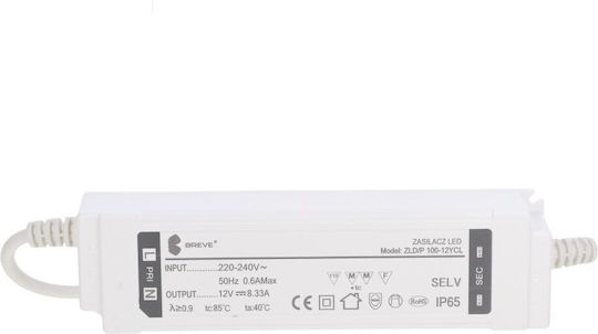 Breve Τροφοδοτικό LED Στεγανό IP65 Ισχύος 100W με Τάση Εξόδου 12V