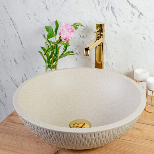 Laveo Aufgesetztes Waschbecken Porzellan 41x41cm Beige
