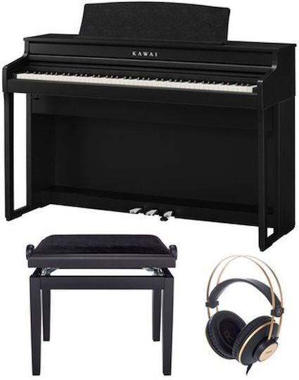 Kawai Electric Upright Piano CA-401 Set Built-in Speakers and Connection with Headphones and Computer Black