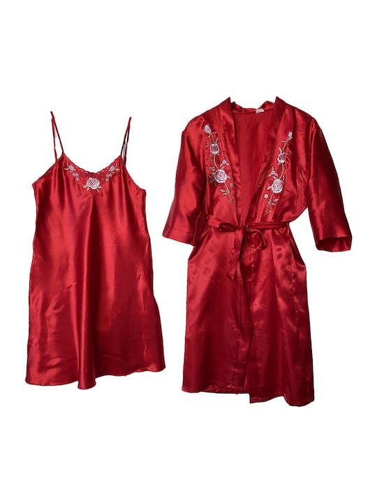 Topaki Winter Women's Robe with Nightdress Red