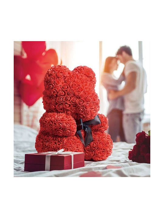 Bear of Artificial Roses Red 25cm in Box Vivva