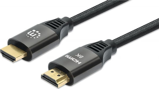 Manhattan HDMI 2.1 Ultra High Speed 48Gbps 4K 120Hz HDR VRR Braided Cable HDMI male - HDMI male 1m Μαύρο