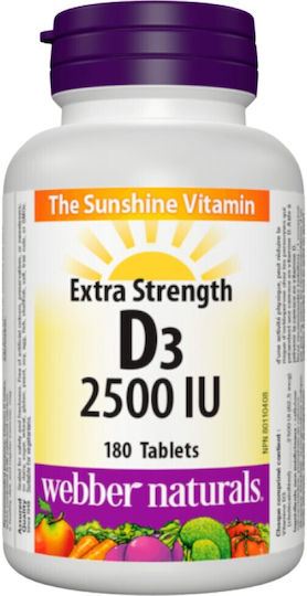 Webber Naturals Extra Strength D3 Витамин за Здравето на костите 2500иу 180 Таблетки