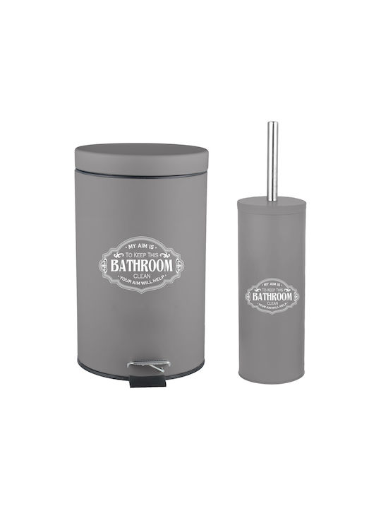 Sidirela Metallic Toilet Brush and Basket Set 7lt Gray
