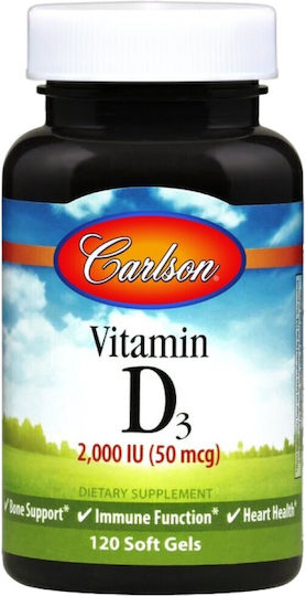 Carlson Labs Vitamin D3 Βιταμίνη για Ενίσχυση του Ανοσοποιητικού & την Υγεία των Οστών 2000iu 120 μαλακές κάψουλες