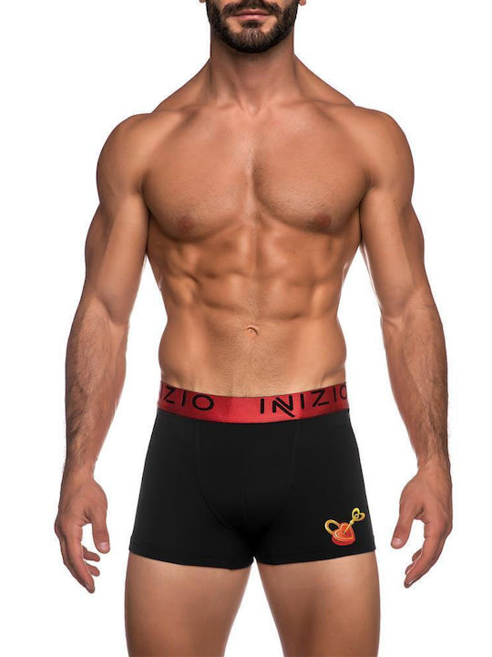 Inizio Men's Boxer Black with Patterns