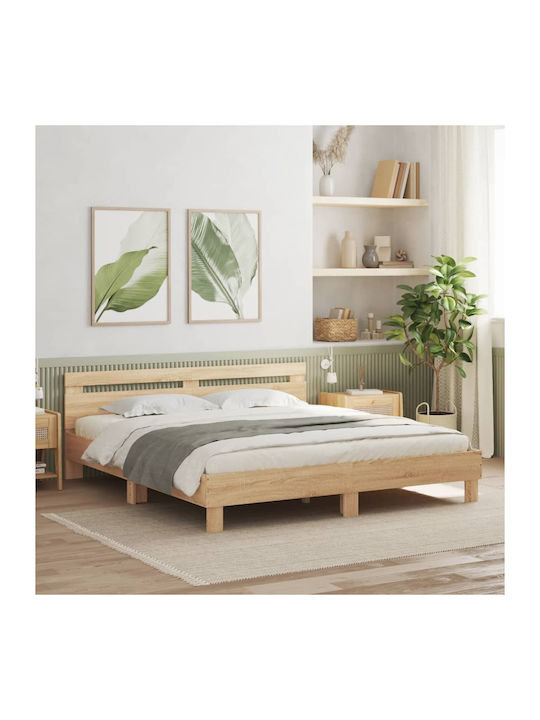 Pat King Size Sonoma Oak cu Lamele pentru Salte...